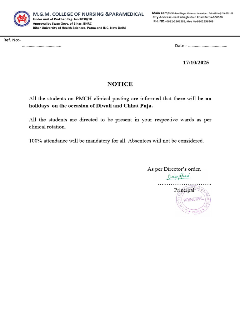 Notice: Mandatory Attendance for PMCH Clinicals | PDF