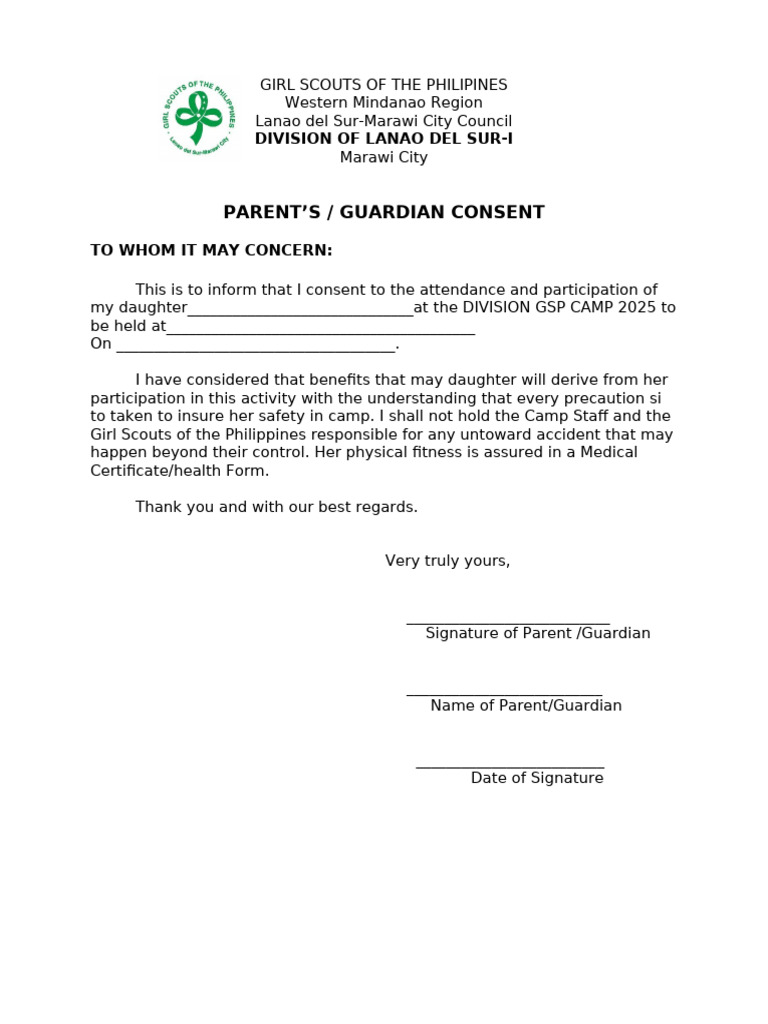 Parent Consent Form for GSP Camp 2025 | PDF