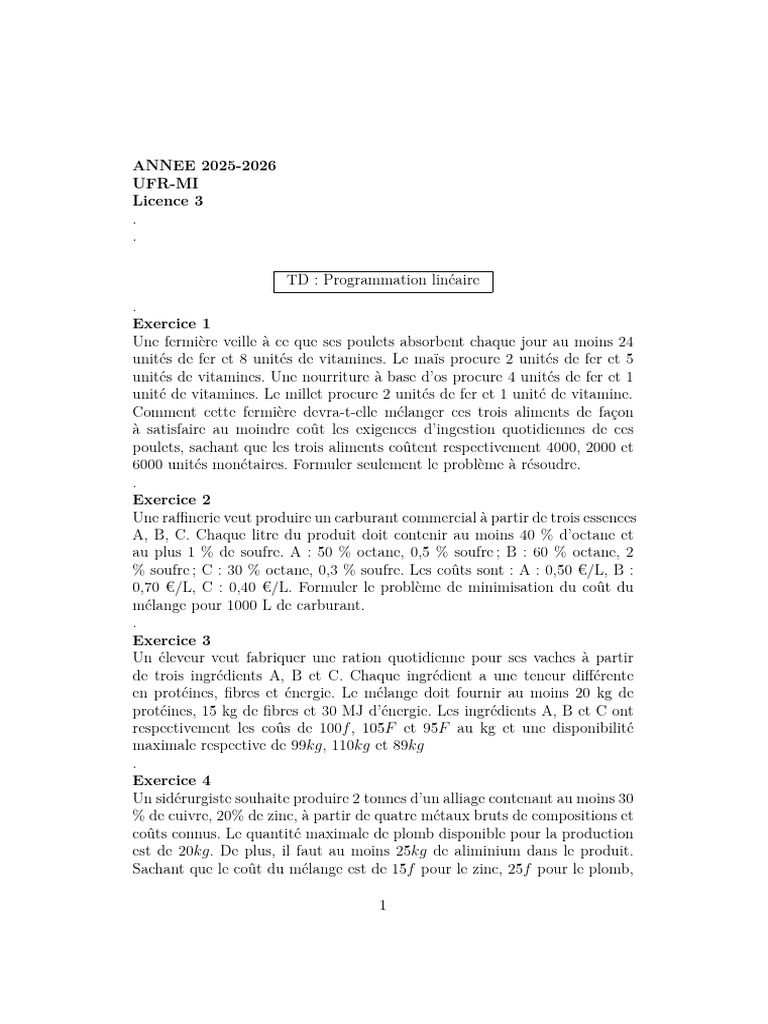 Problèmes de programmation linéaire en agriculture et industrie | PDF ...