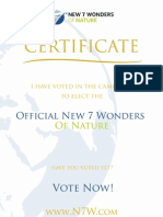 Official New 7 Wonders of Nature Voting Certificate