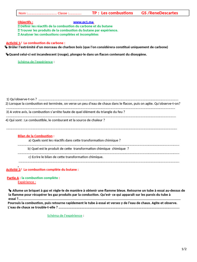 Combustion du carbone et butane : TP | PDF | La combustion | Procédé ...