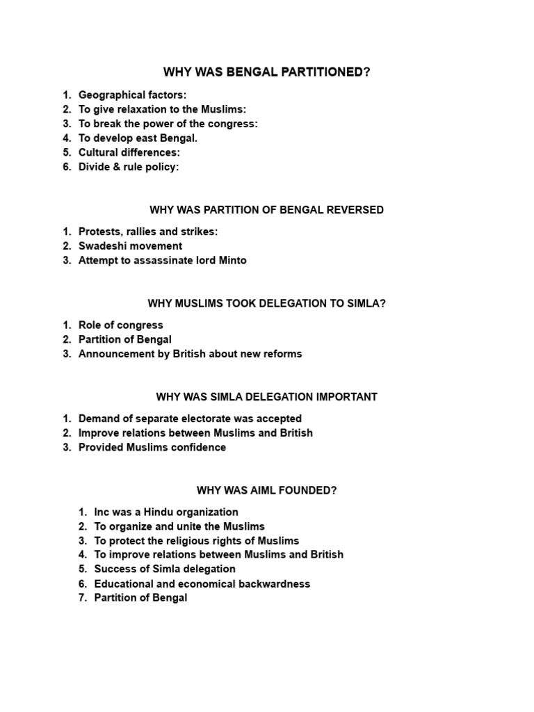 Key Events in Bengal Partition History | PDF | All India Muslim League ...