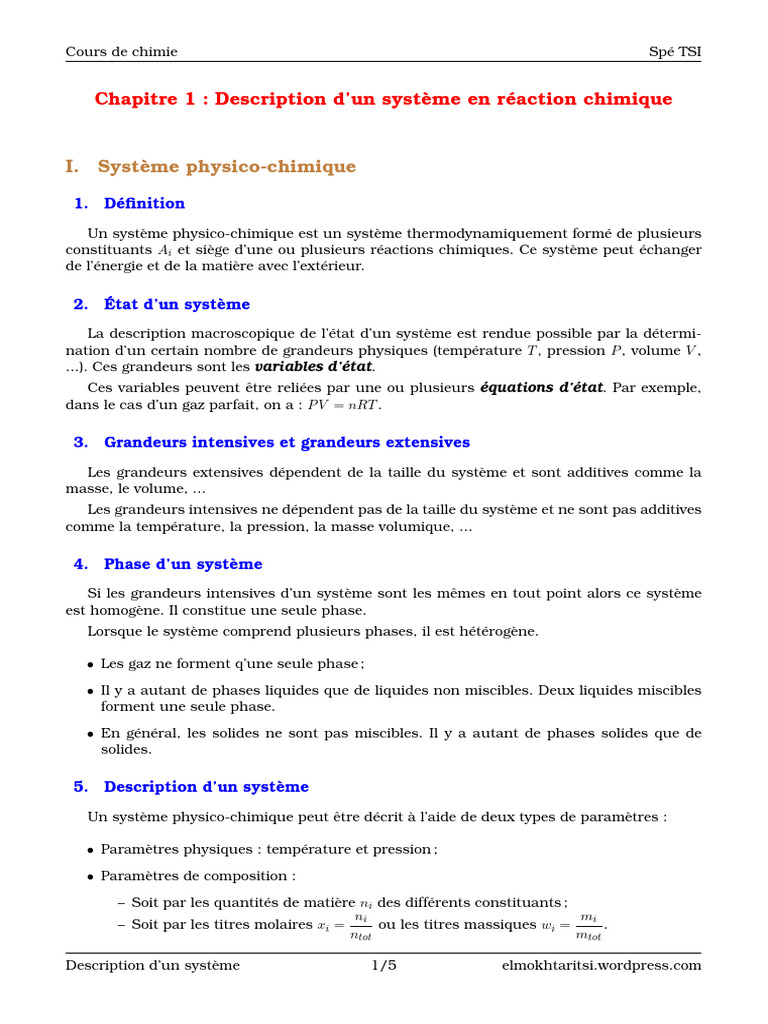 Système en réaction chimique : concepts clés | PDF | Phase ...