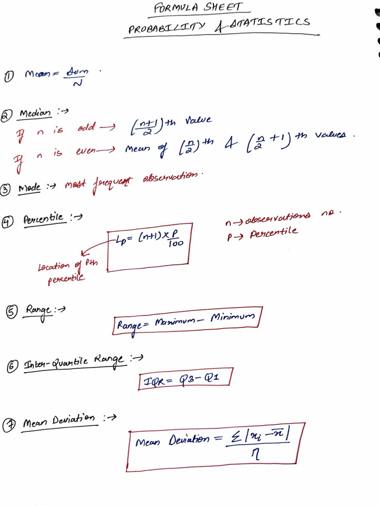 Statistics Formula Sheet | PDF