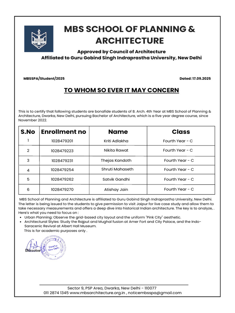 MBS SPA Student Certification Letter | PDF