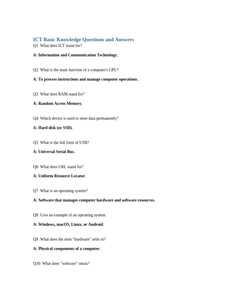 ICT Knowledge Q&A: Basics Explained | PDF | Malware | Computer Network