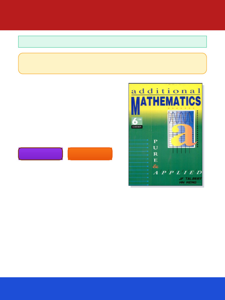 Additional Mathematics - Pure and Appl. 6th Ed. Edition J. Talbert ...
