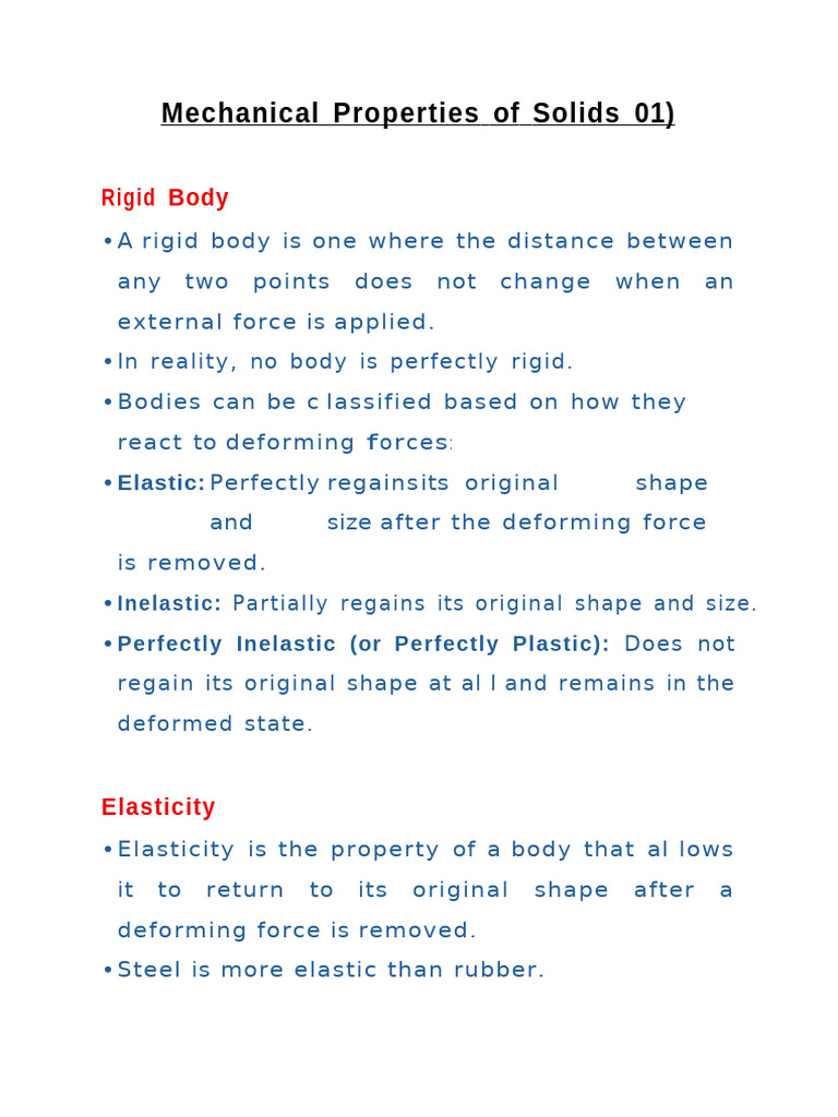 Mechanical Properties of Solids Explained | PDF | Deformation ...