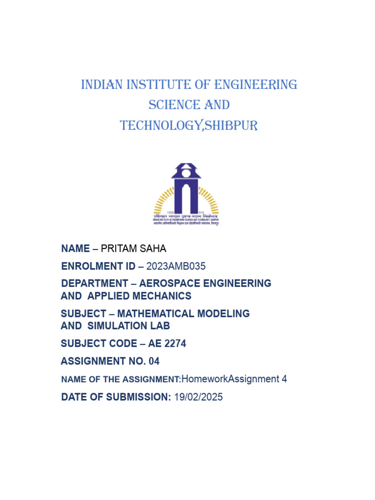 Aerospace Engineering Simulation Lab Assignment | PDF