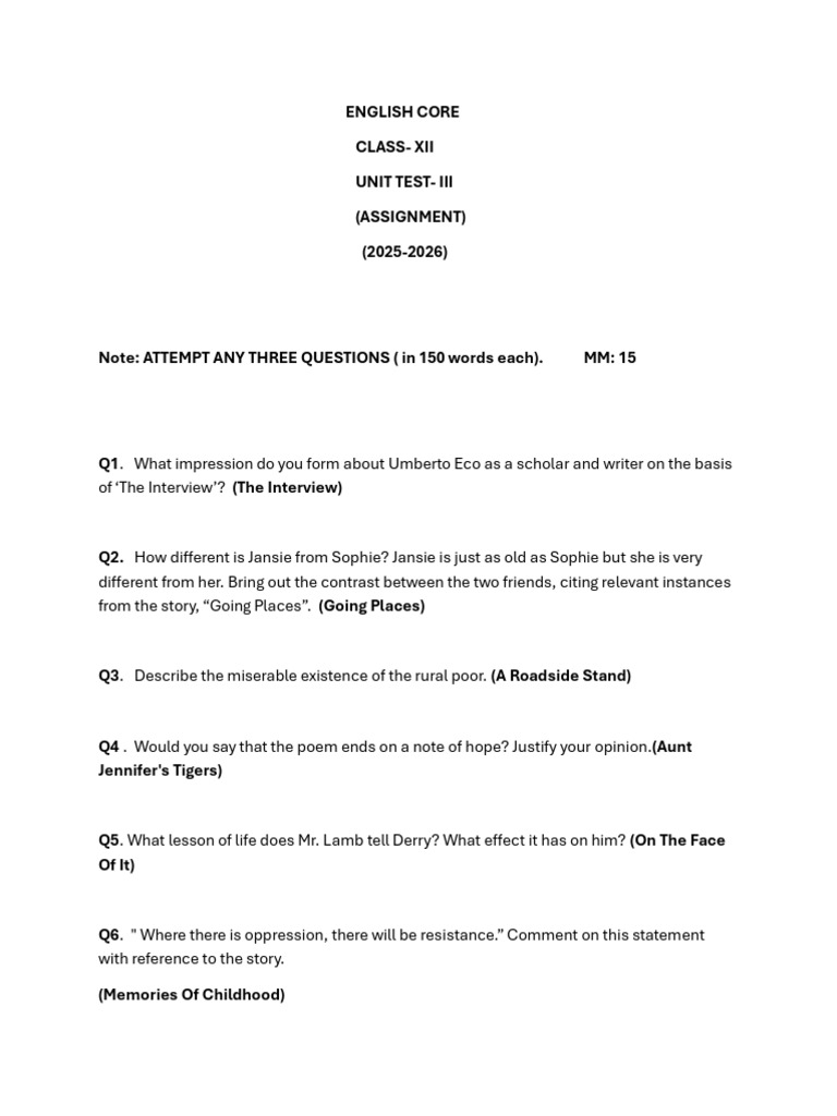 Assignment Class - XII | PDF