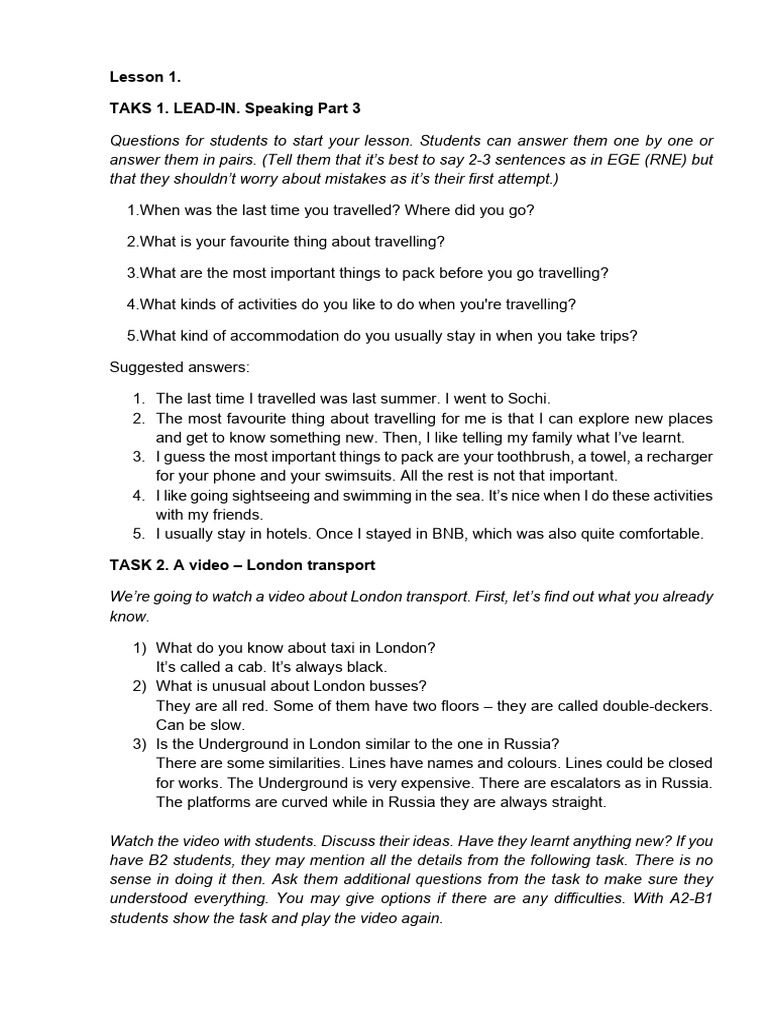 Speaking and Vocabulary Activities for Travel | PDF