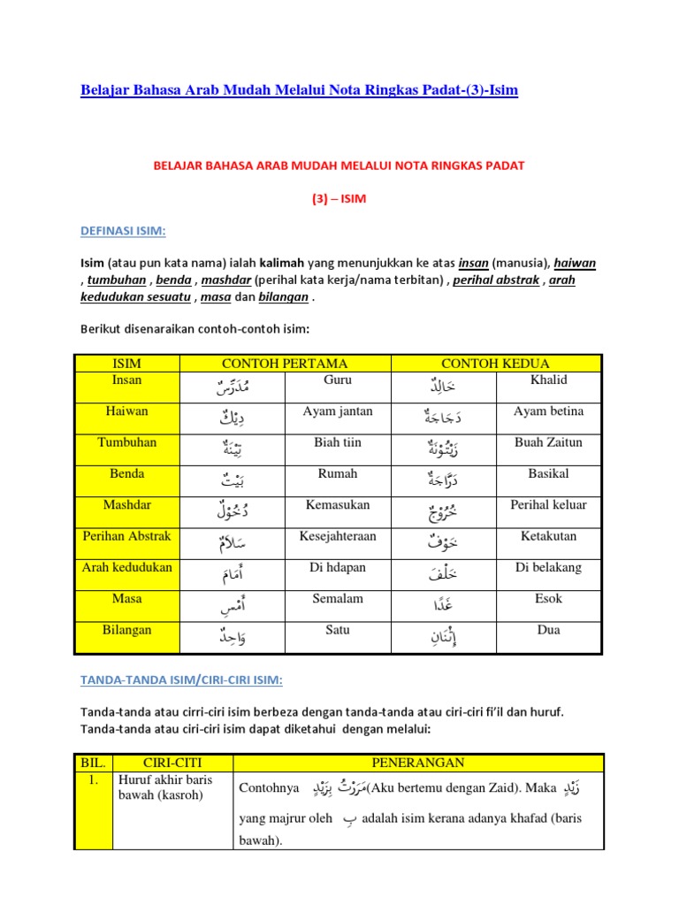 Belajar Bahasa Arab Mudah Melalui Nota Ringkas Padat Pdf