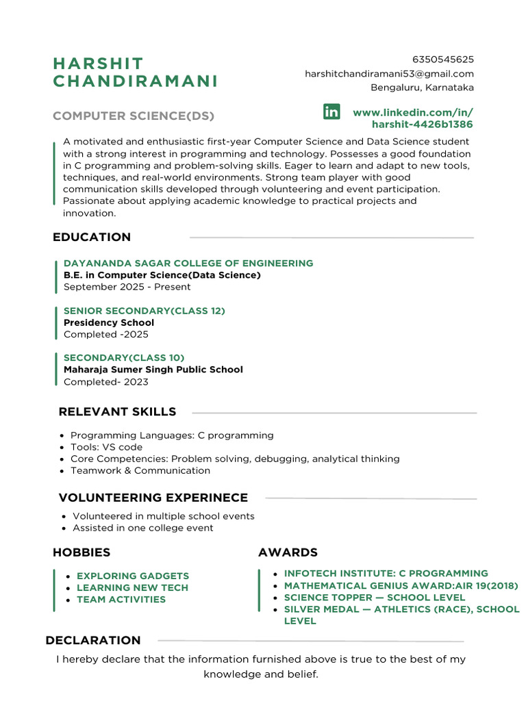 Computer Science Student Profile | PDF