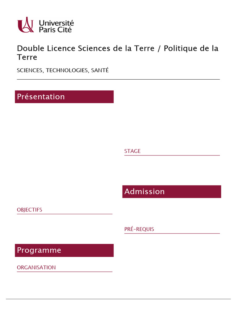 Double Licence en Sciences de la Terre | PDF | Science ...
