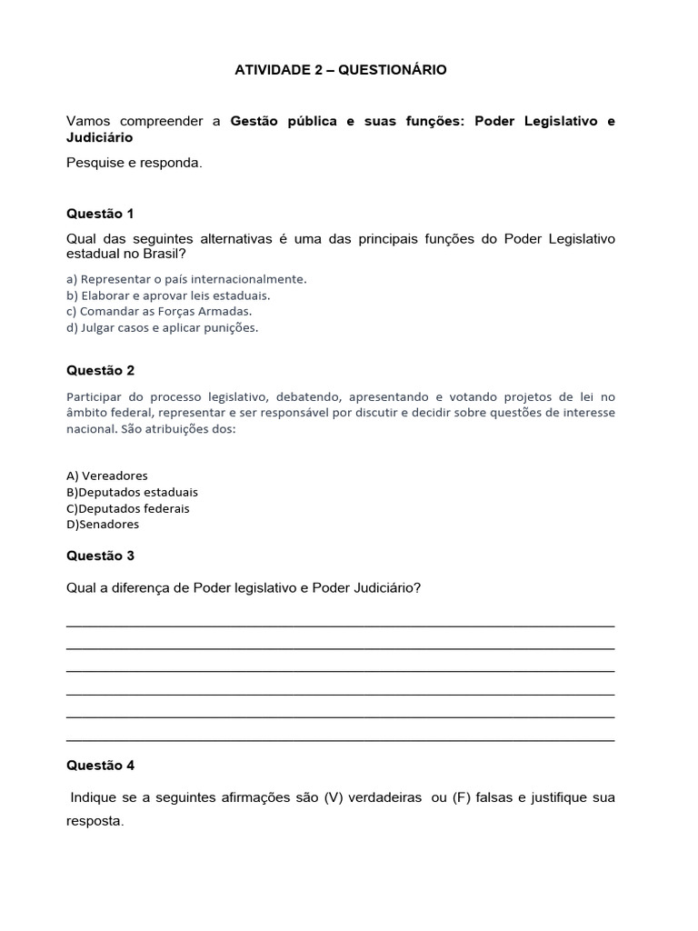 Funções do Poder Legislativo e Judiciário | PDF