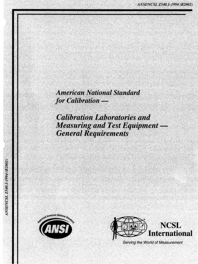 ANSI/NCSL Z540.1 Calibration Standard | PDF | Calibration ...