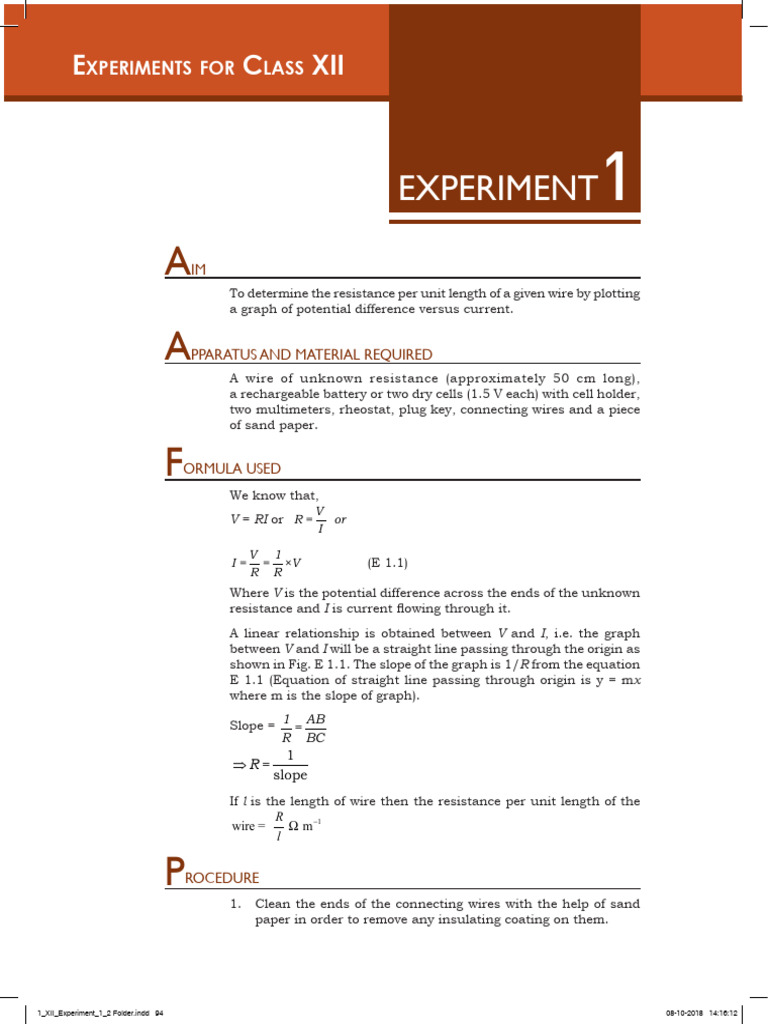 Measure Resistance of Wire Experiment | PDF | Quantity | Physical ...