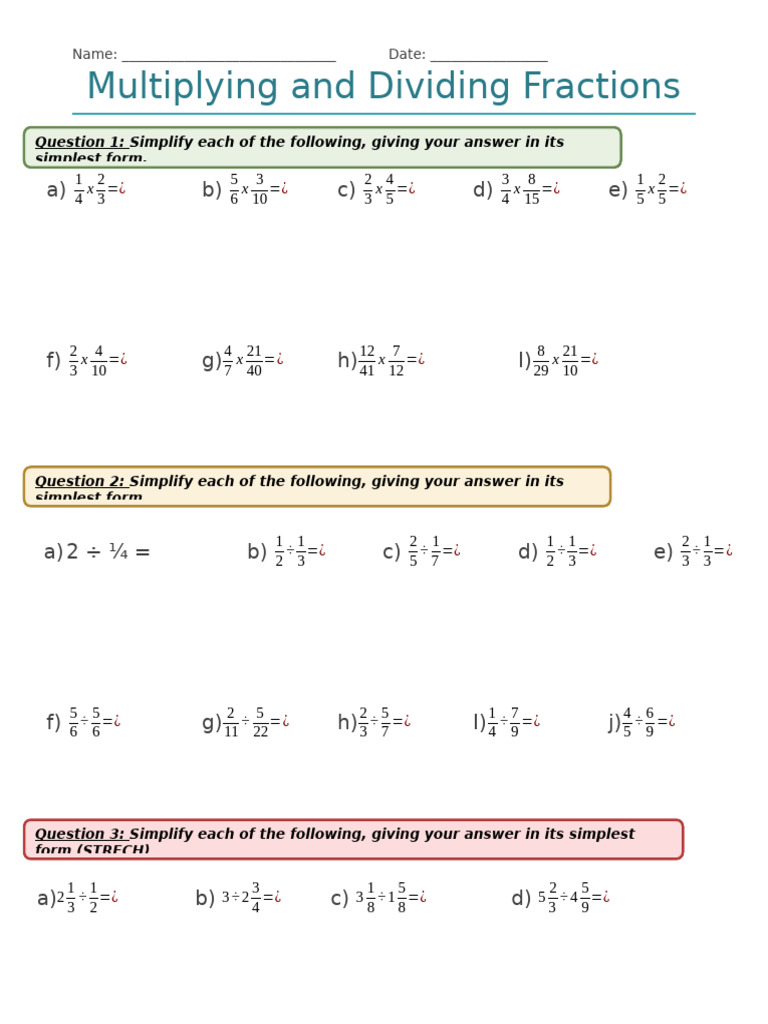 Multiplying and Dividing Fractions Guide | PDF