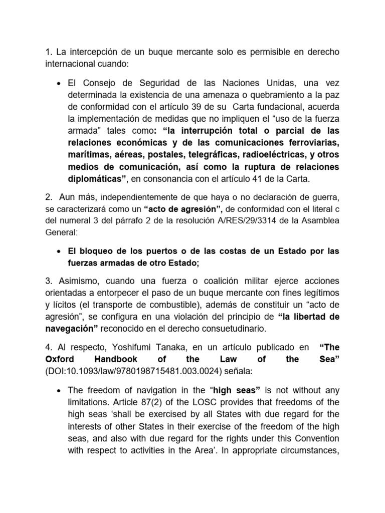 La intercepción de un buque mercante solo es permisible en derecho ...