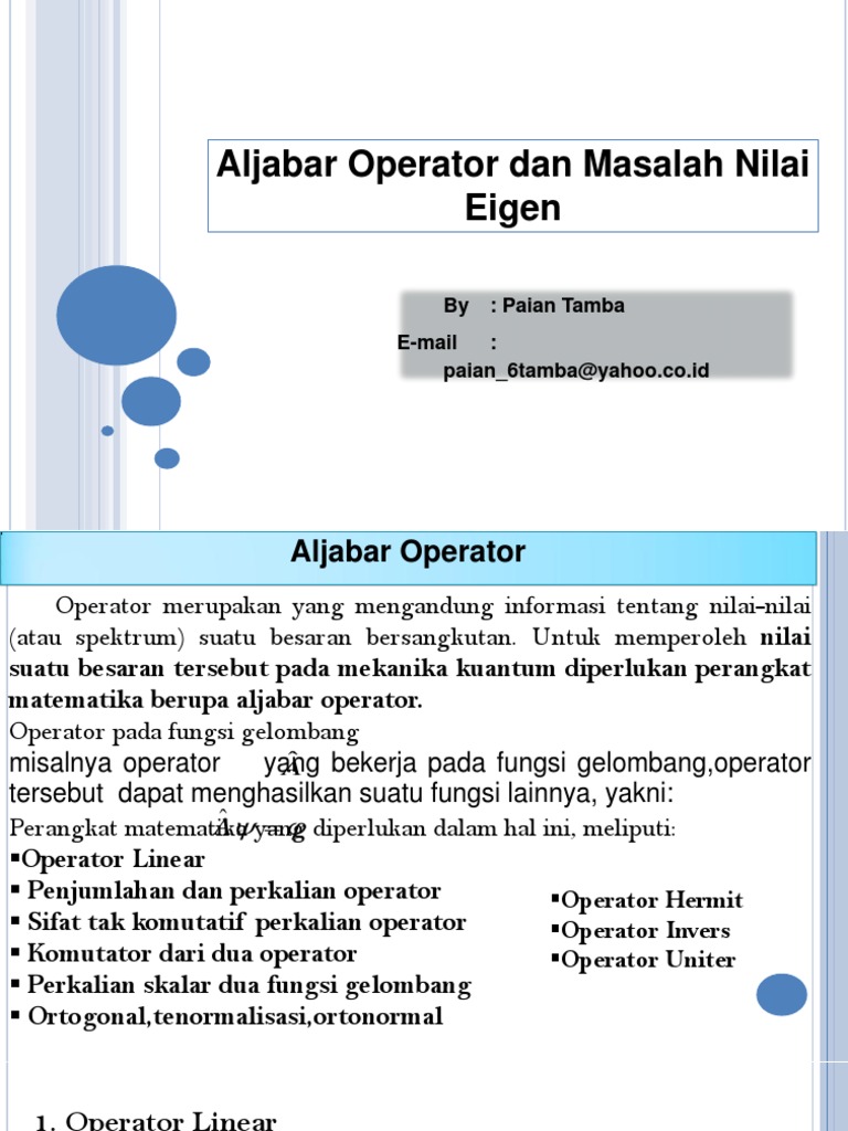 Aljabar Operator Dan Masalah Nilai Eigen | PDF | Metode & Bahan Ajar
