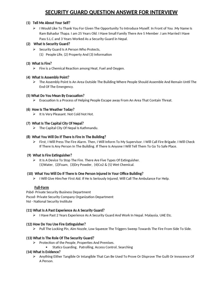 Security Guard Interview Q&A Guide | PDF | Fires | Public Safety