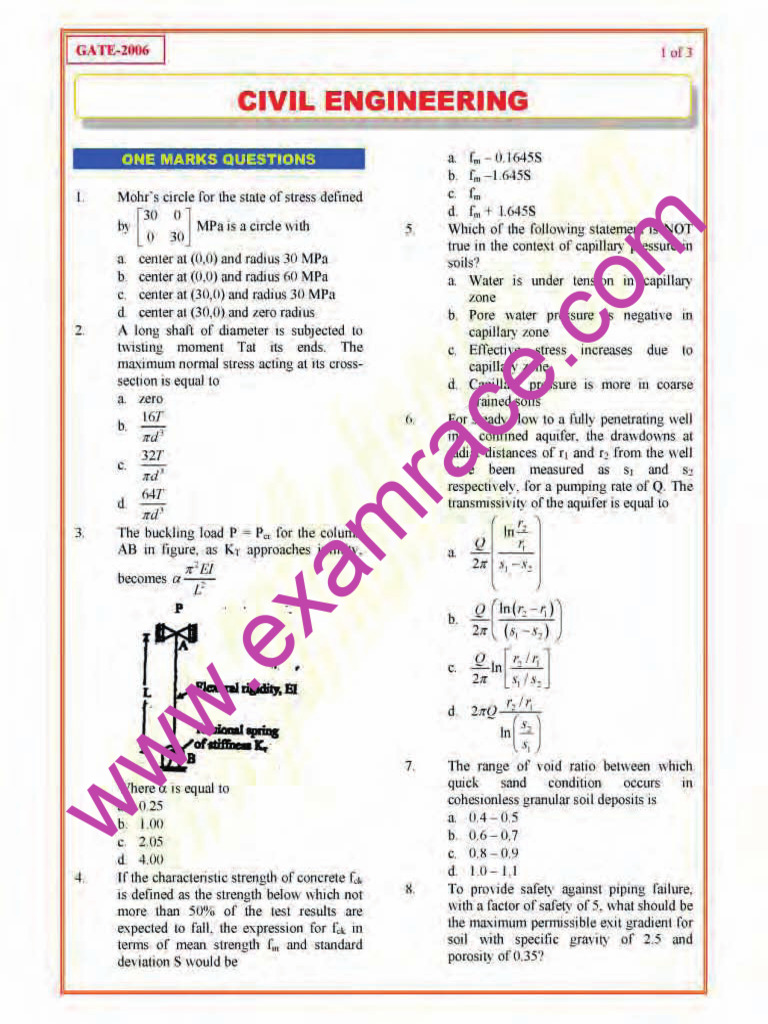 GATE Civil Engineering 2006 | PDF | Mechanics | Mechanical Engineering