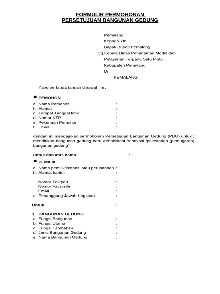 Form Permohonan PBG 2021 1 | PDF