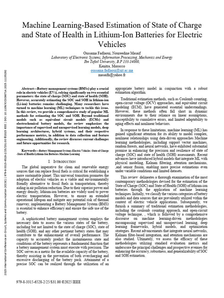 Machine Learning for Battery SOC and SOH | PDF | Lithium Ion Battery ...