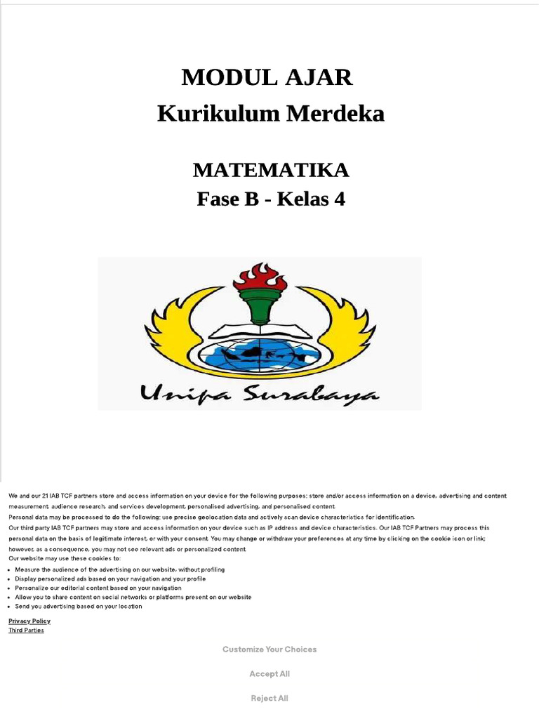 Modul Ajar Matematika Kelas 4 SD | PDF