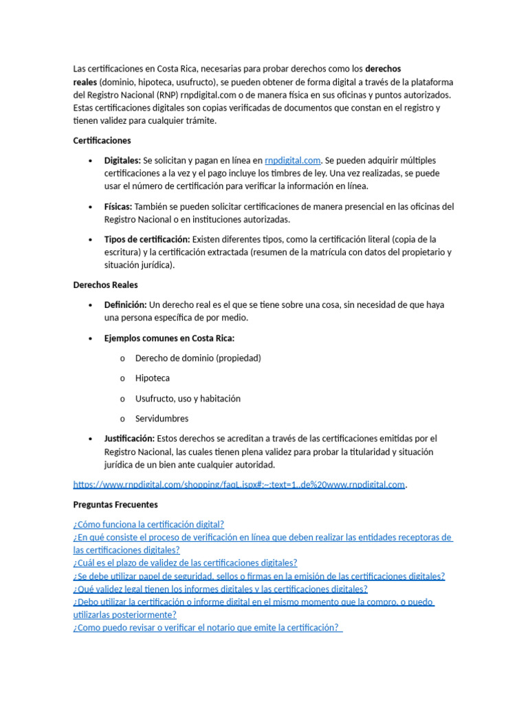 Certificaciones Digitales de Derechos Reales en CR | PDF | Propiedad
