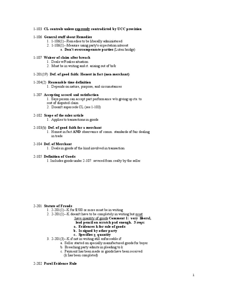 Contracts UCC PDF Damages Implied Warranty