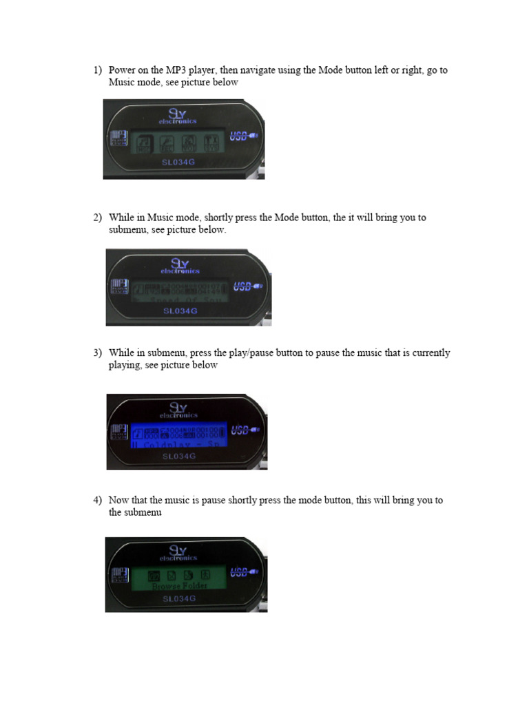 How to Navigate MP3 Player Music Mode | PDF