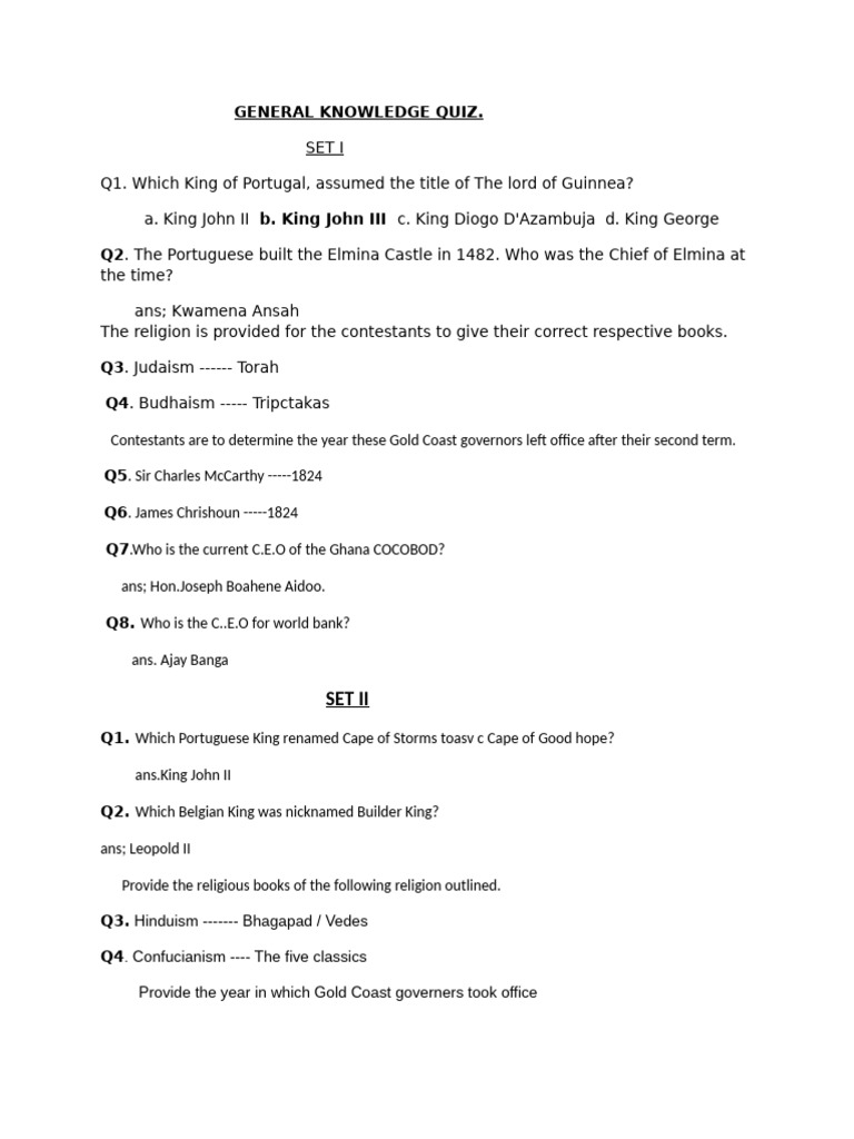 General Knowledge Quiz: Sets I & II | PDF
