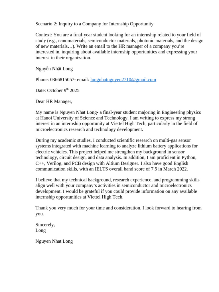 Internship Inquiry Email Template | PDF