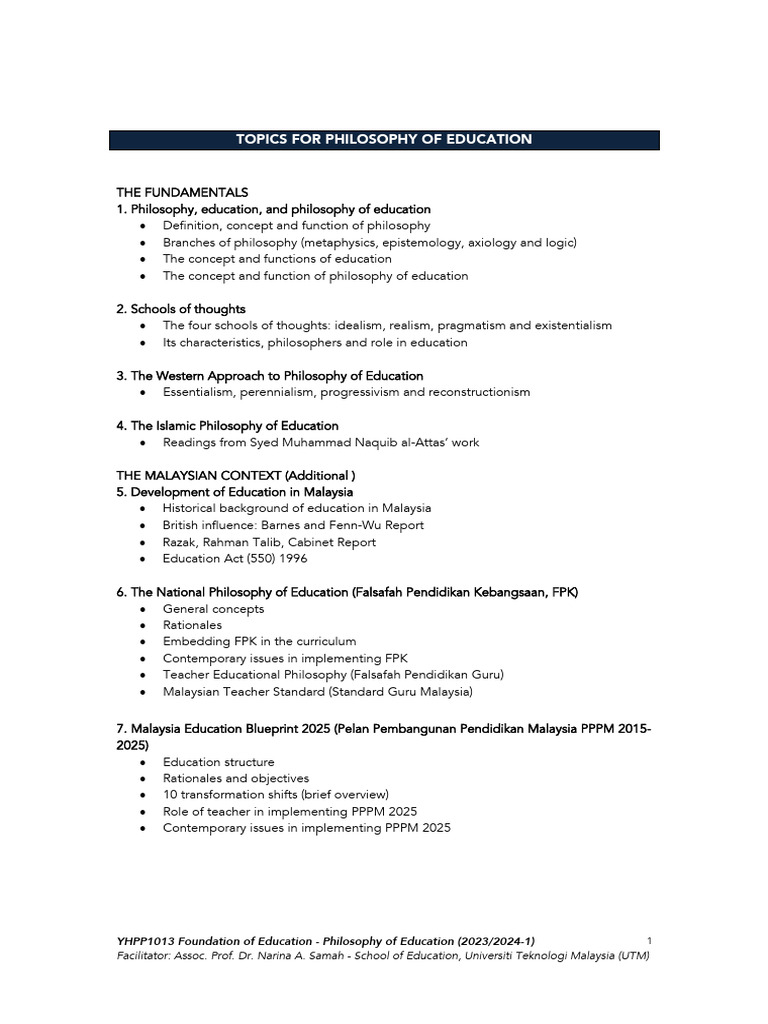 YHPP1013 Topics For Philosophy of Education | PDF