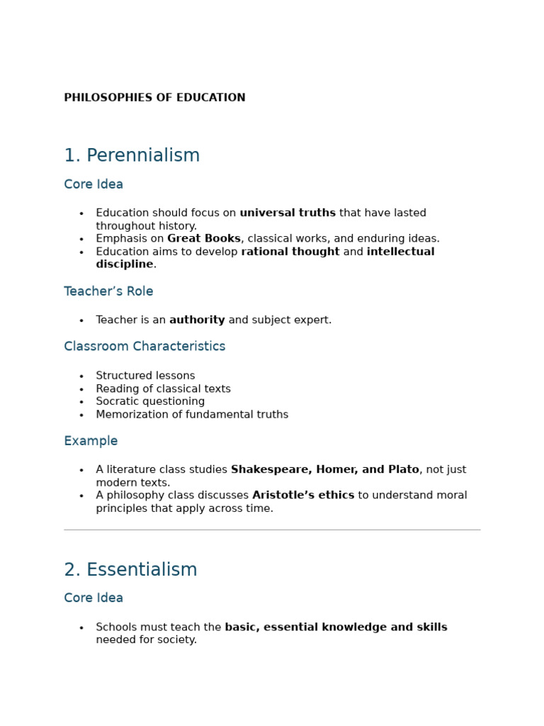 Key Educational Philosophies Explained | PDF | Learning | Philosophy Of ...