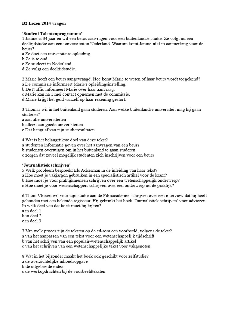 B2 Lezen 2014 Vragen | PDF