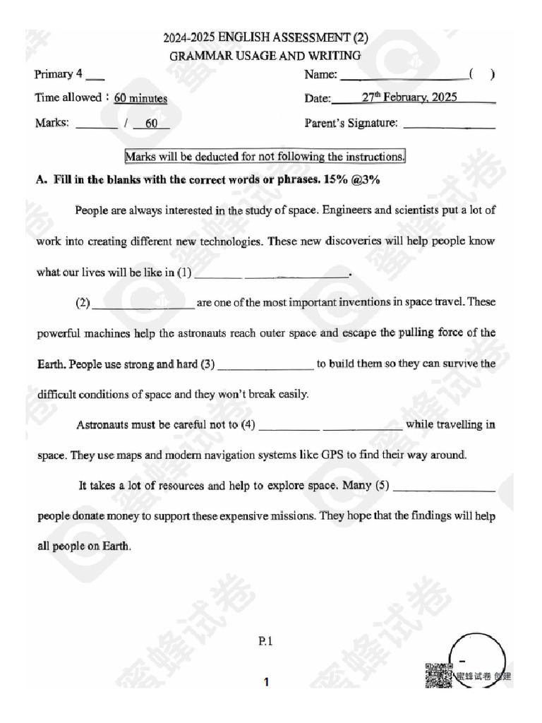2025 P4 English Grammar and Writing | PDF