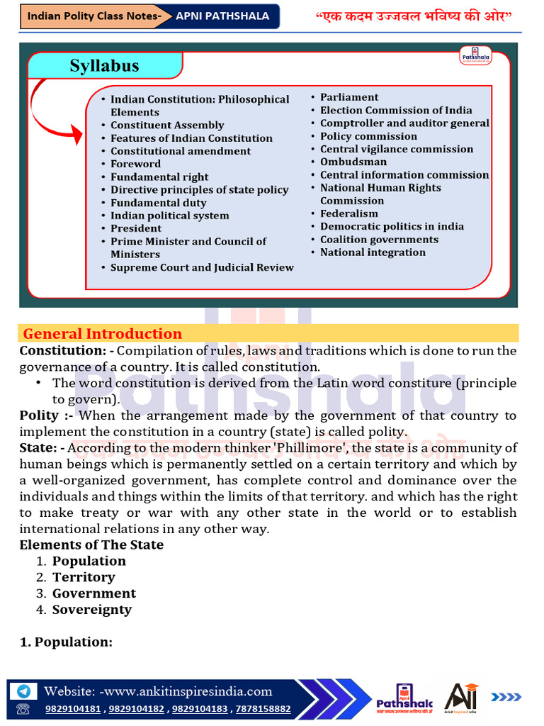 Indian Polity Class Notes Overview | PDF | Constitution | Political Science