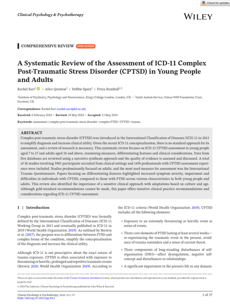 Systematic Review of CPTSD Assessment | PDF | Complex Post Traumatic ...