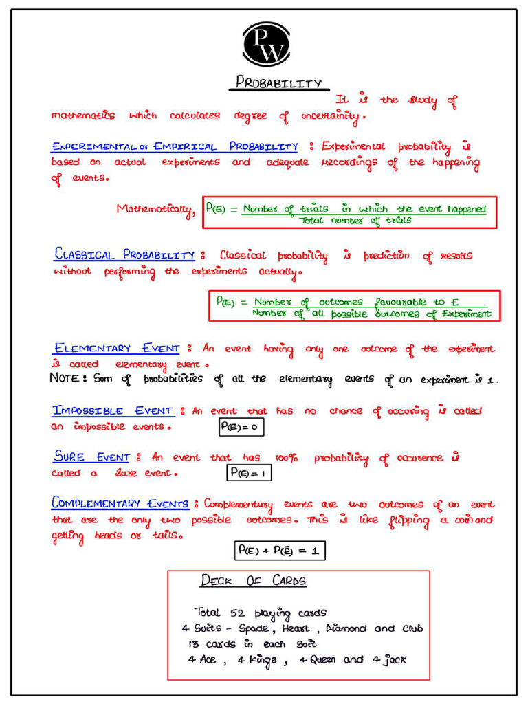 Probability Handwritten Notes | PDF