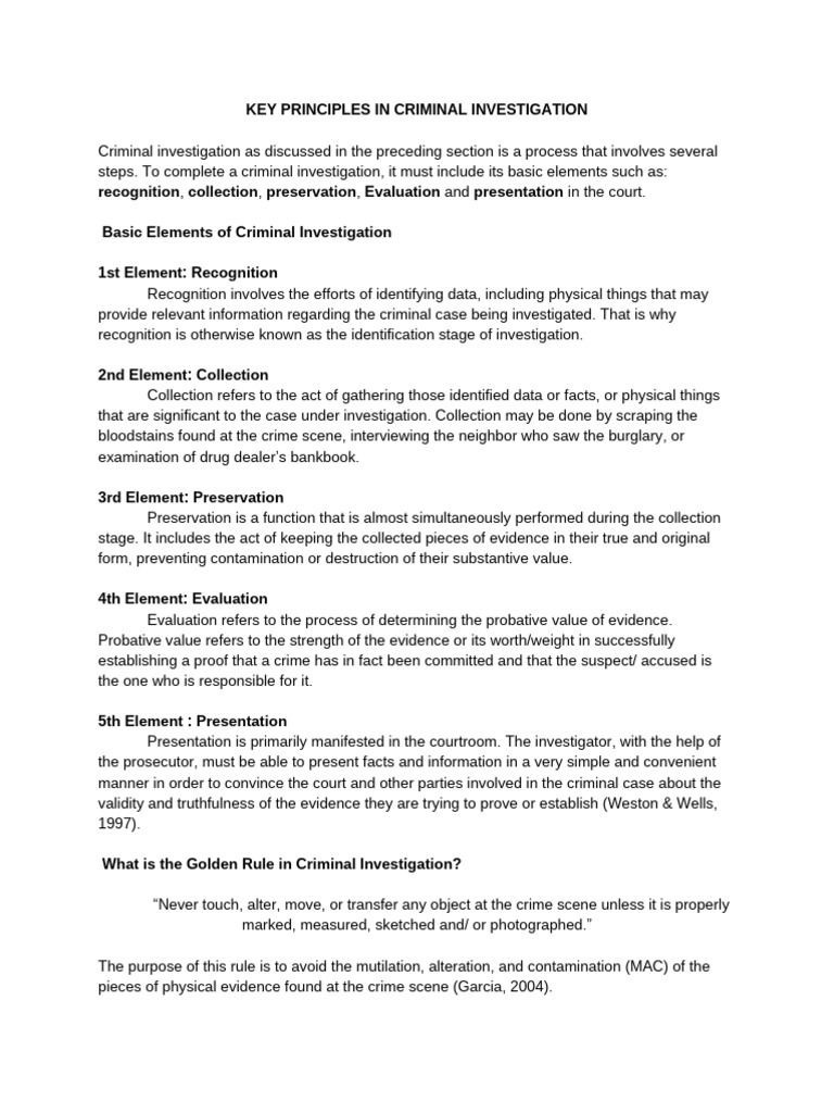 Key Principles of Criminal Investigation | PDF | Crime Scene | Crimes