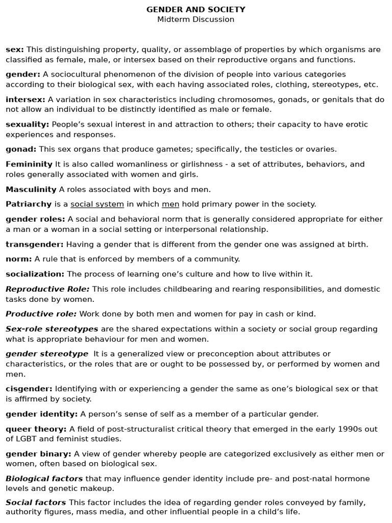 GENDER and SOCIETY Midterm Discussion | PDF | Sexism | Gender