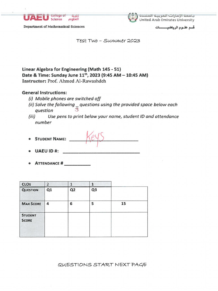 Keys Test-2 M145 | PDF