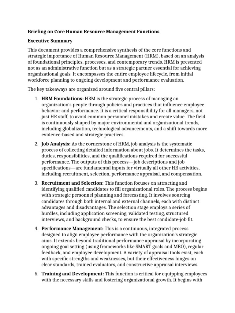 Core Functions of Human Resource Management | PDF | Human Resource ...