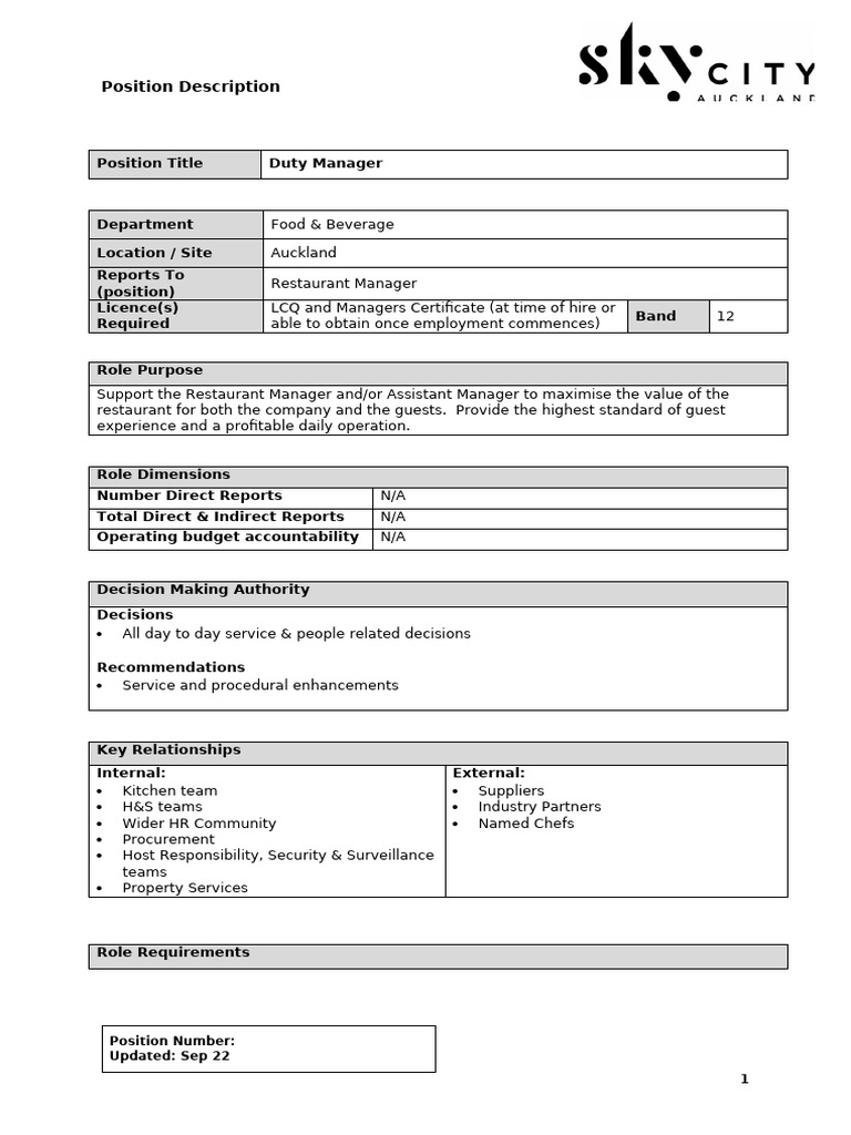 Duty Manager | PDF | Regulatory Compliance | Employee Retention