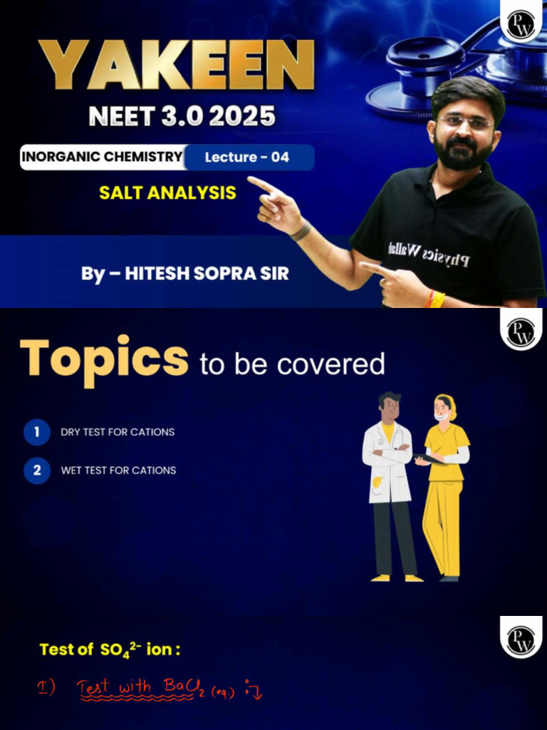 Salt Analysis 04 - Class Notes - Yakeen Neet 3.0 2025 | PDF