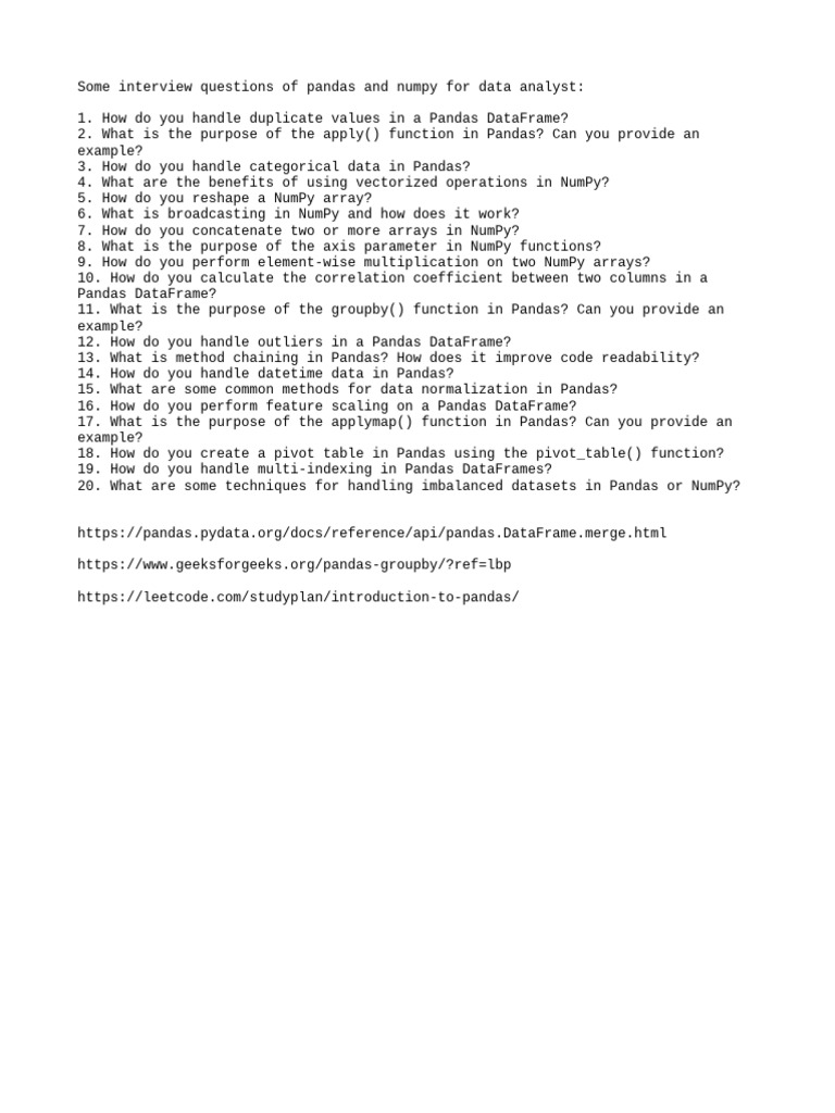 Pandas and NumPy Interview Questions | PDF