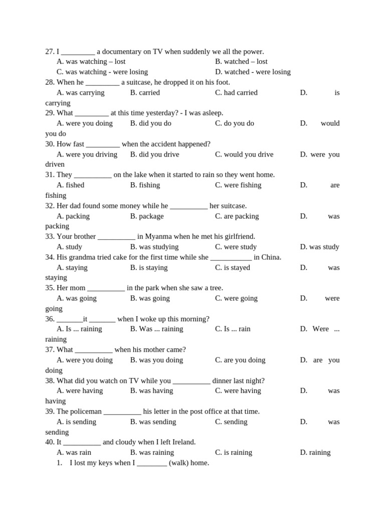English Past Continuous Exercises | PDF