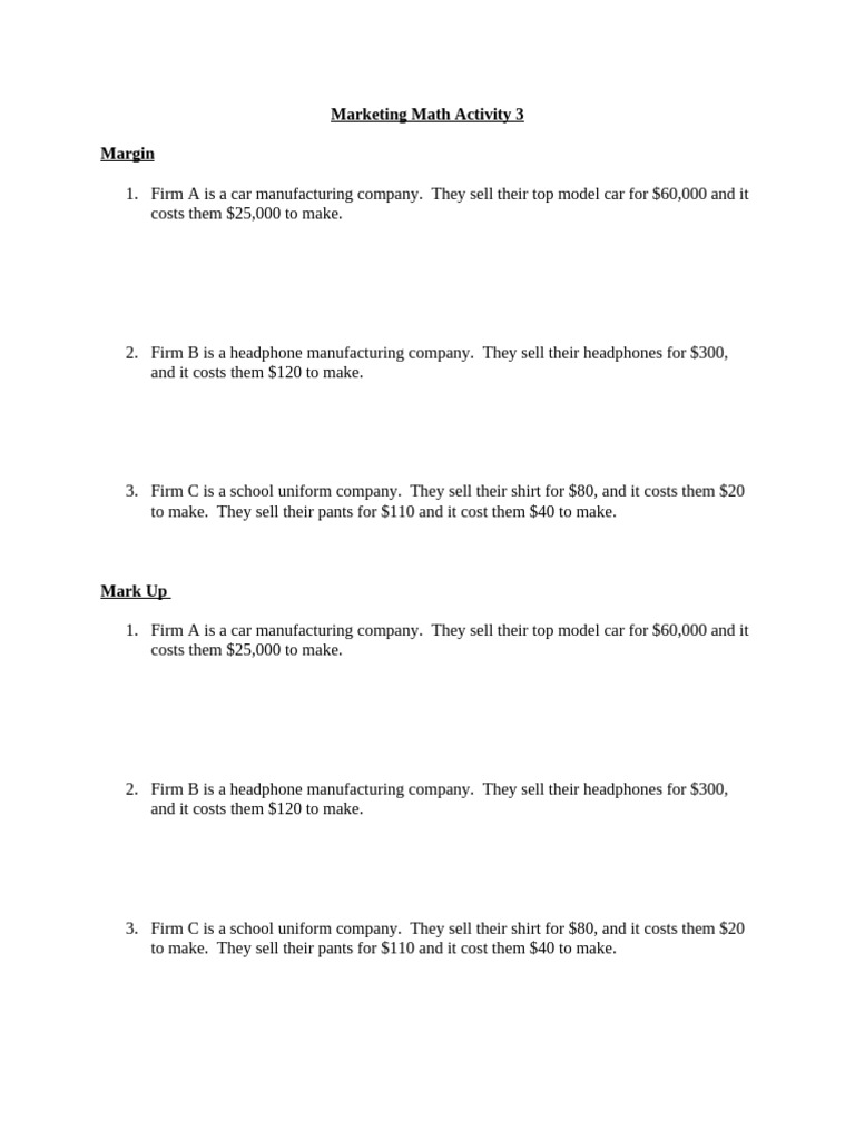 Marketing Math: Margin and Markup Analysis | PDF